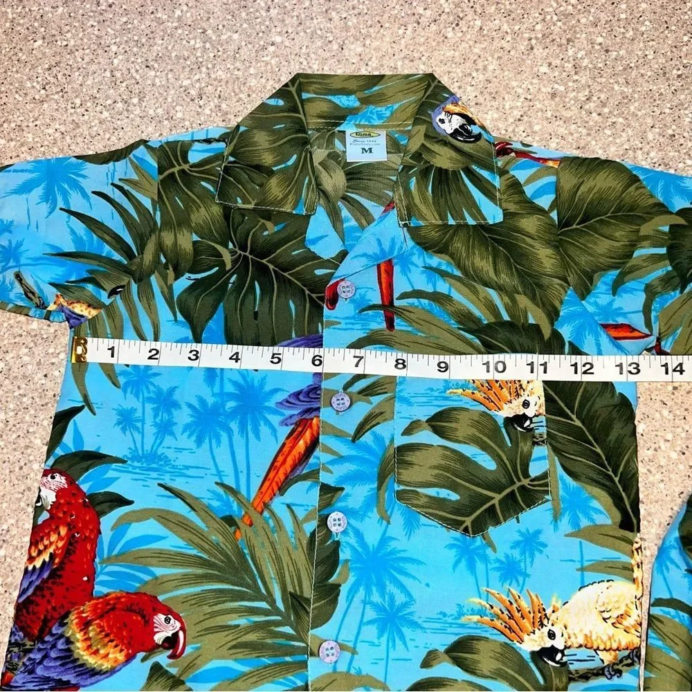 RIMA BEACH WORLD Blue Hawaiian Tropical Floral Button Up Shirt & Shorts ~ NWOT